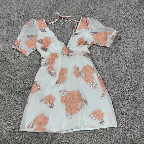 NWT! HELLO MOLLY ORCHARD FIELDS DRESS PEACH Lined Deep Neck Mini Women’s Size XS - Picture 4 of 12